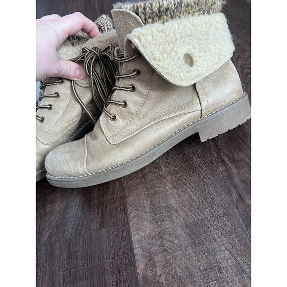 CLIFFS Womens Boots Brown Lace Suede 8.5 Outdoor Minimalist Tan Knit Ankle - Picture 5 of 6